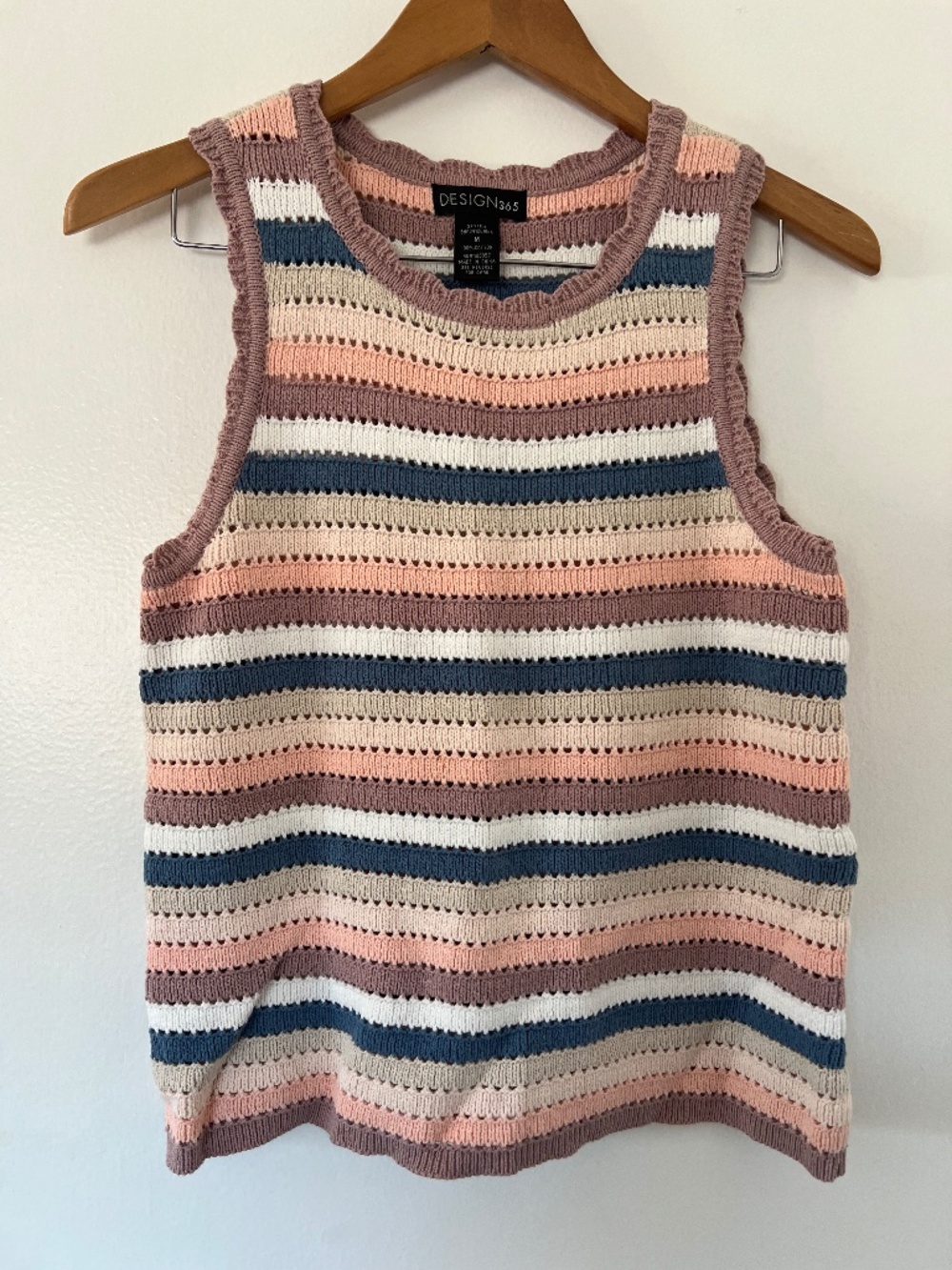 Design365 Crochet Knit Striped Tank Top Multicolor (M)